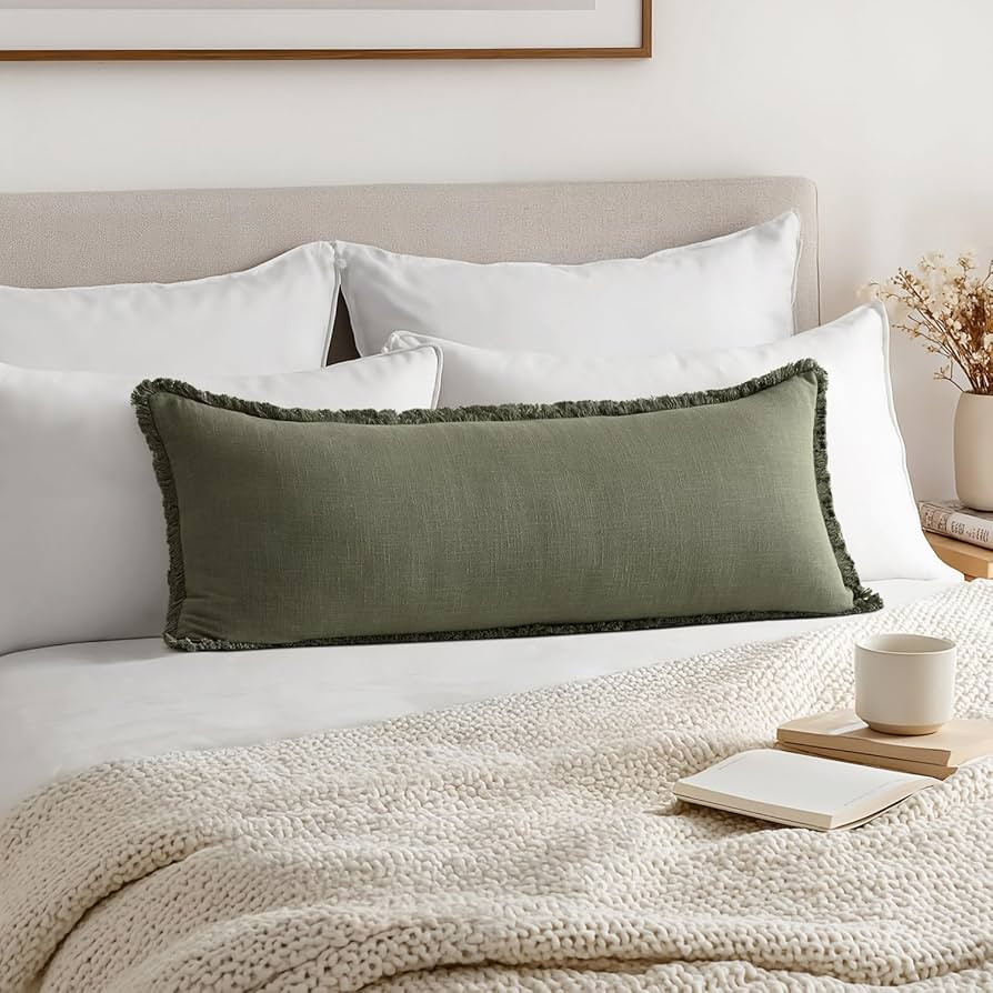 MIULEE Decorative Throw Pillow Covers Neutral Linen Fringe Throw Pillows Set of 1 Olive Green Boh... | Amazon (US)