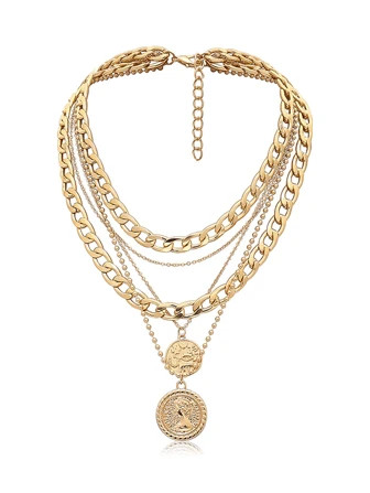 3pcs Gold Layered Necklaces for Women Trendy Retro Coin Pendant Gold Necklace Dainty Chunky Link ... | SHEIN