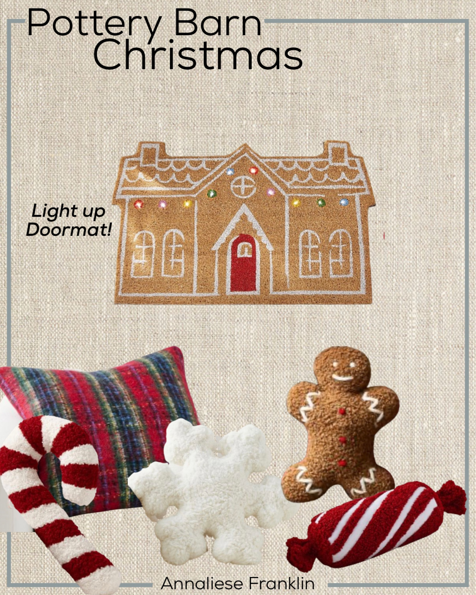 Christmas decor | holiday decor | pottery barn | throw pillows | holiday doormat | porch decor | gingerbread house | home decor | classic Christmas | tartan pillow | light up doormat | candy cane throw pillow | snow flake throw pillow | gingerbread man throw pillow 

#LTKSeasonal #LTKhome #LTKHoliday