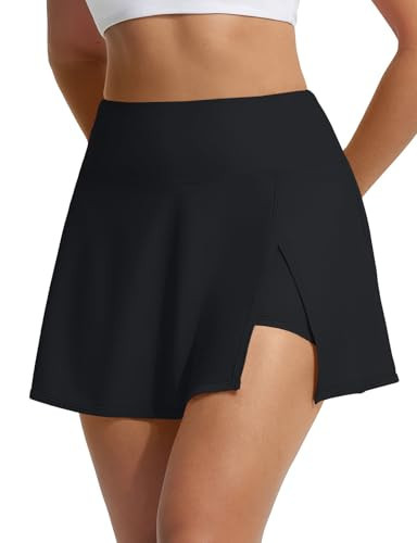 baleaf Women's High Waisted Swim Skirts Tummy Control Swimsuits Quick Dry Bathing Suit with Pocket Liner Modest Swimming Bottoms Black L | Amazon (US)