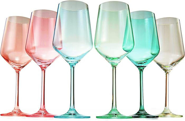 The Wine Savant Colored Crystal Wine Glass Set of 6, Gift For Holiday, Mothers Day, Wife, Mom Fri... | Amazon (US)