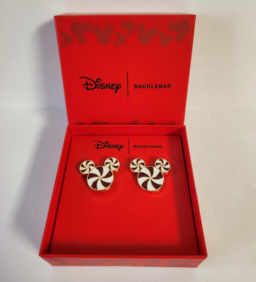 Disney Baublebar Mickey Mouse Candy Cane Earrings Peppermint Swirl Studs New | eBay US