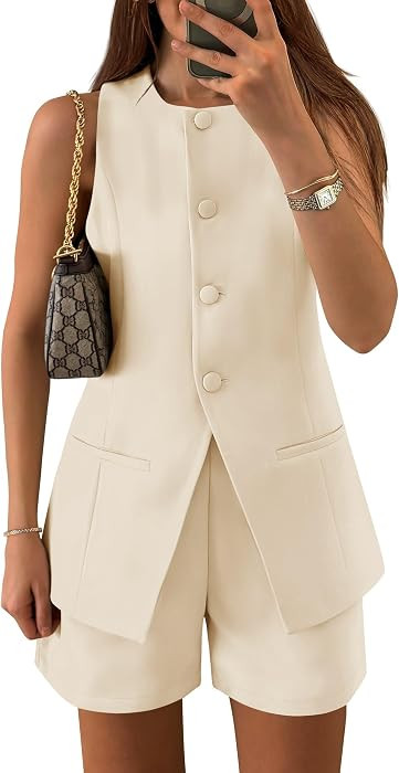 ZESICA Women's 2 Piece Short Sets Business Casual Matching Set Outfits | Amazon (US)