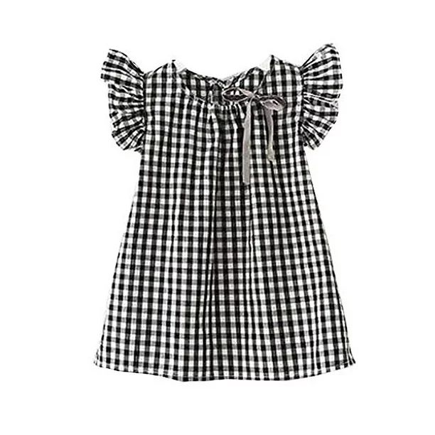 Little Girls Summer Princess Dress Plaids Round Neck Bowknot Dresses - Walmart.com | Walmart (US)