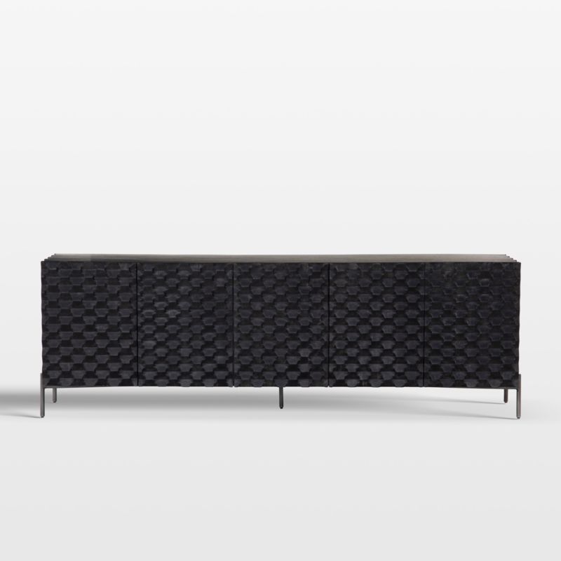 Raffael Black Carved Wood Storage Media Console + Reviews | Crate & Barrel | Crate & Barrel