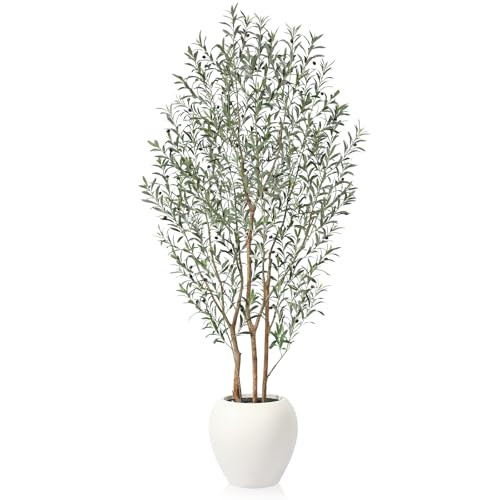 VeriNatural Artificial Olive Tree, 8FT Tall, Faux Olive Trees with Natural Wood Trunk & Lifelike Fruits, Indoor, White Tall Planter, Home Balcony Office Living Room Decor | Amazon (US)