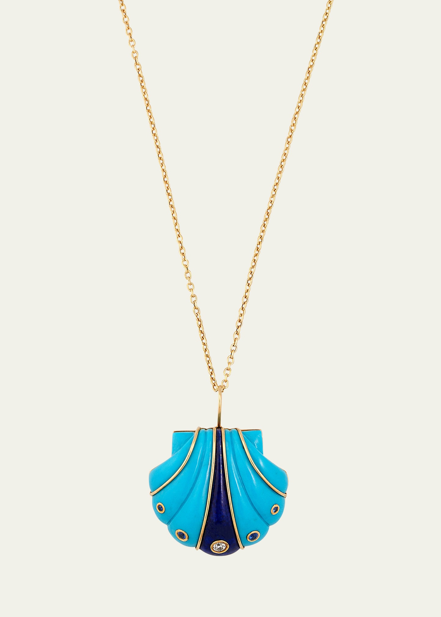 Brent Neale 18K Yellow Gold Carved Stone Shell Pendant Necklace with Sapphires | Bergdorf Goodman