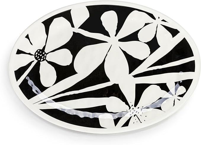 DEMDACO Bold Floral Large Oval Entertaining Hosting Black and White 21 x 14 Melamine and Bamboo P... | Amazon (US)