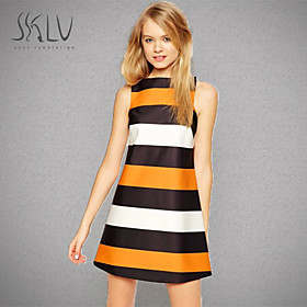Women's Color Stripe Casual/Print Micro-elastic Sleeveless Above Knee Dress (Cotton Blends) | Light in the Box