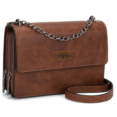 Wrangler Flap CrossBody Bag for Women Small Clutch Wallet Purse Trendy Shoulder Bag with Chain Strap Brown Gift WG149-236DBR | Amazon (US)