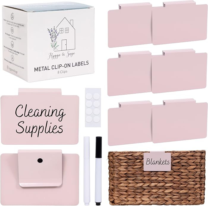 Hygge & Sage: Metal Non-Slip Basket Labels Clip On for Storage Bins, or Wire Racks | Includes 8 L... | Amazon (US)