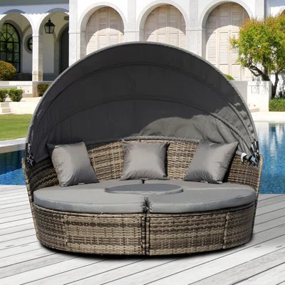 Jazmyne Outsunny 4 Piece Round Rattan Daybed, Convertible Patio Furniture Set, Adjustable Sun Canopy, Sectional Outdoor Sofa, 2 Chairs, Extending Tea | Wayfair North America