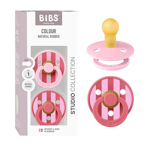 BIBS Pacifiers - Studio 2 Pack | Round Nipple Baby Pacifier | BPA Free Natural Rubber Latex Soother | Made in Denmark | Size 0+ Months | Block Baby Pink Coral | Amazon (US)