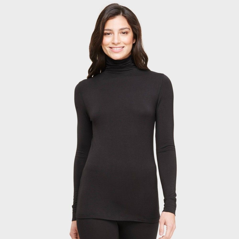 Warm Essentials by Cuddl Duds Women's Smooth Stretch Turtle Neck Top - Black L, Size: Large | Target