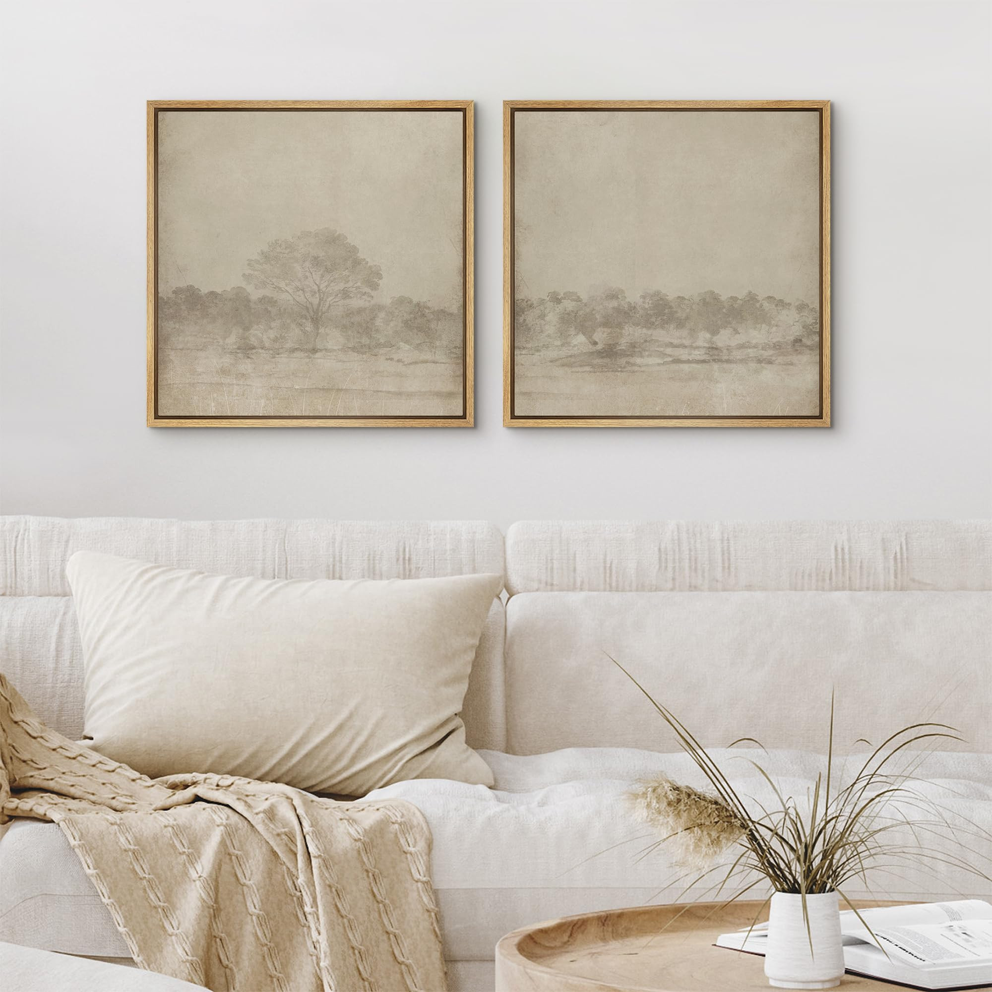 SIGNFORD Framed Canvas Print Wall Art Set Vintage Sepia Forest Landscape Neutral Toned Tree Scene... | Amazon (US)