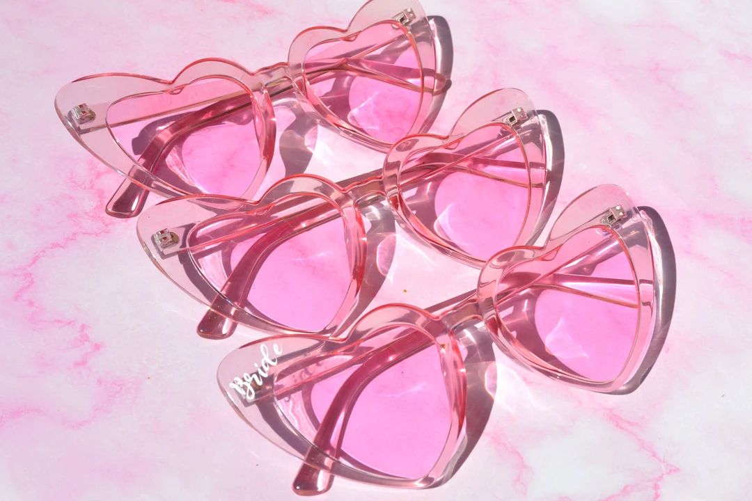 Transparent Pink Heart Sunglasses, Coquette Bachelorette Party favors, She's tying the knot, Bow ... | Etsy (US)
