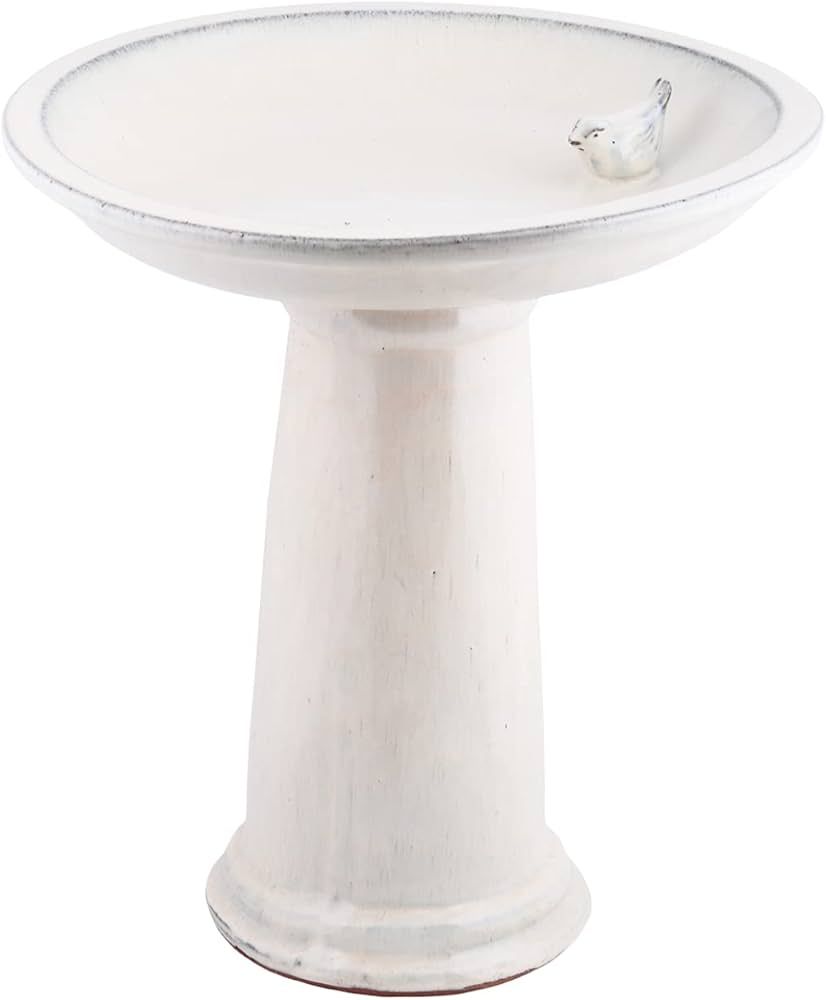 Esschert Design FB423 Bath on Pedestal with Bird, Ceramic, White | Amazon (US)