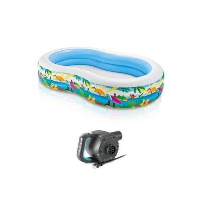 Intex 8.5’x5.25’x18” Seaside Paradise Inflatable Kiddie Pool & Electric Air Pump | Target