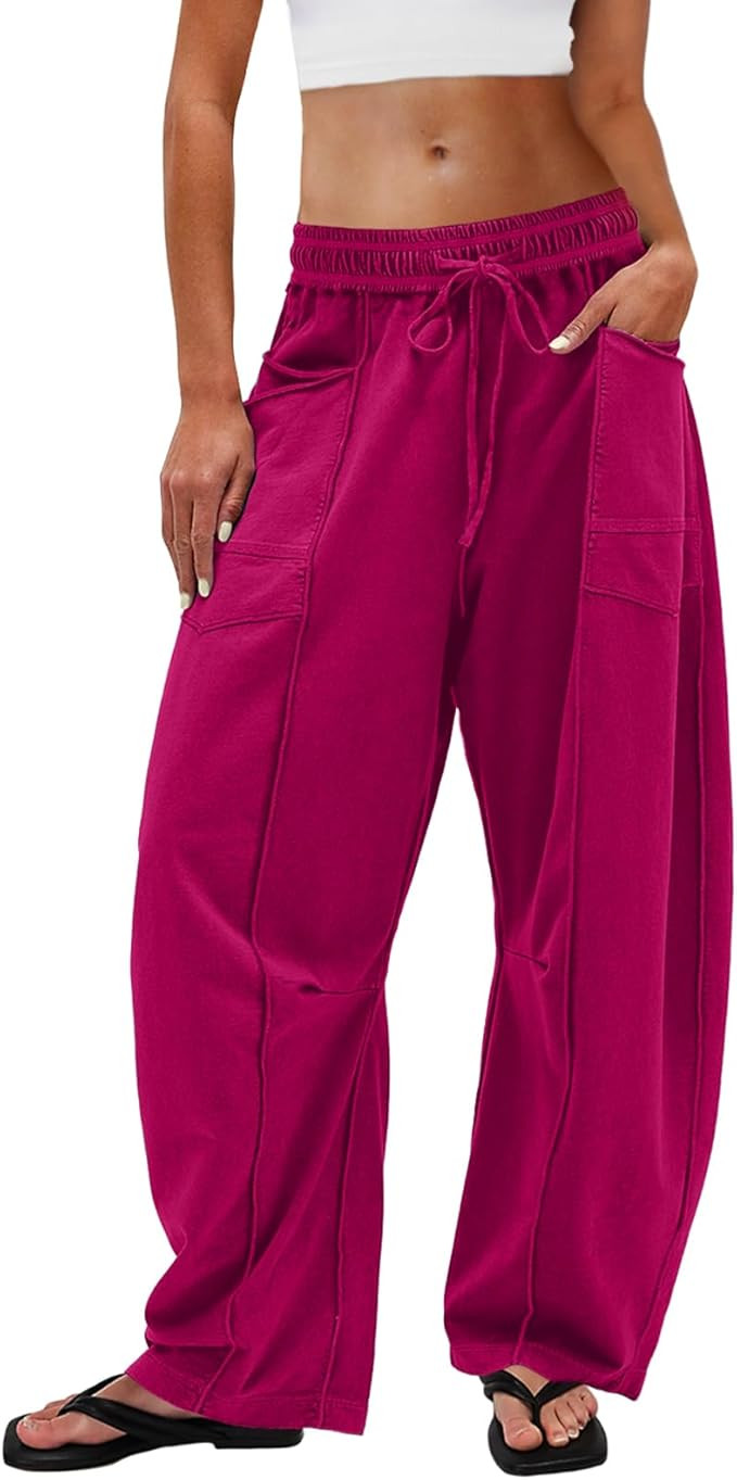 UNIANKIYA Womens Barrel Sweatpants Wide Leg Palazzo Pants Baggy Drawstring Summer Lounge Pants wi... | Amazon (US)