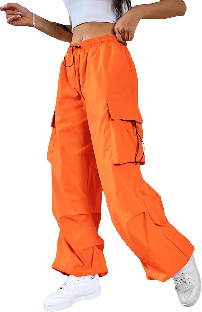 SweatyRocks Women's Drawstring Elastic Waist Loose Pants Casual Flap Pocket Cargo Pants Trousers | Amazon (US)