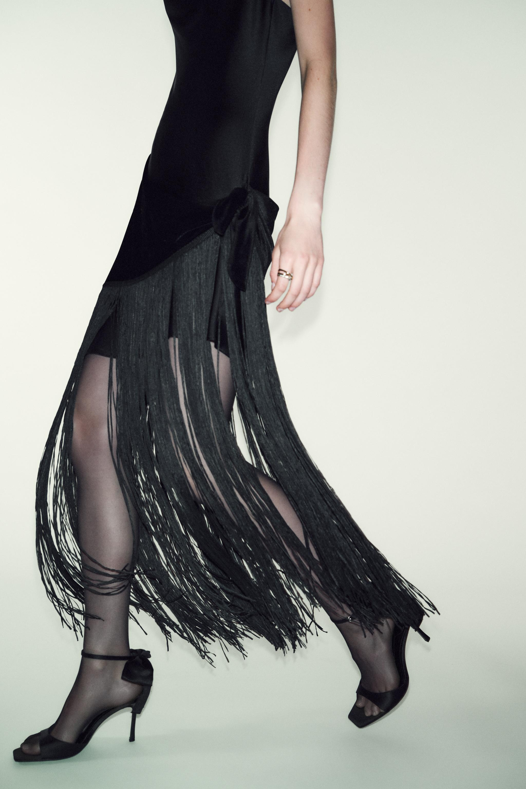 LONG DRESS WITH FRINGING | Zara UK
