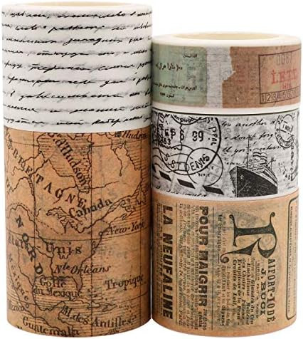 Knaid Vintage Washi Tape Set, Assorted 5 Rolls of Decorative Colored Masking Tapes for Scrapbooki... | Amazon (US)