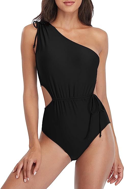 Sociala Cut Out One Piece Swimsuits for Women One Shoulder Bathing Suits Padded Monokini Swimwear | Amazon (US)