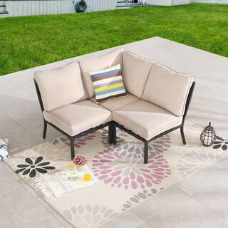 3-Piece Metal Outdoor Sectional with Beige Cushions | The Home Depot