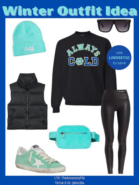 Super cute winter outfit idea!

⭐️⭐️USE LINDSEY10 to save on the sweatshirt and anything else on the UM website! #UMpartner⭐️⭐️

Winter outfit, winter looks, always cold sweatshirt, golden goose sneakers, belt bag, crossbody bag, beanie, black puffer vest, faux leather leggings, fashion sunglasses #blushpink #winterlooks #winteroutfits #winterstyle #winterfashion #wintertrends #shacket #jacket #sale #under50 #under100 #under40 #workwear #ootd #bohochic #bohodecor #bohofashion #bohemian #contemporarystyle #modern #bohohome #modernhome #homedecor #amazonfinds #nordstrom #bestofbeauty #beautymusthaves #beautyfavorites #goldjewelry #stackingrings #toryburch #comfystyle #easyfashion #vacationstyle #goldrings #goldnecklaces #fallinspo #lipliner #lipplumper #lipstick #lipgloss #makeup #blazers #primeday #StyleYouCanTrust #giftguide #LTKRefresh #LTKSale #springoutfits #fallfavorites #LTKbacktoschool #fallfashion #vacationdresses #resortfashion #summerfashion #summerstyle #rustichomedecor #liketkit #highheels #Itkhome #Itkgifts #Itkgiftguides #springtops #summertops #Itksalealert #LTKRefresh #fedorahats #bodycondresses #sweaterdresses #bodysuits #miniskirts #midiskirts #longskirts #minidresses #mididresses #shortskirts #shortdresses #maxiskirts #maxidresses #watches #backpacks #camis #croppedcamis #croppedtops #highwaistedshorts #goldjewelry #stackingrings #toryburch #comfystyle #easyfashion #vacationstyle #goldrings #goldnecklaces #fallinspo #lipliner #lipplumper #lipstick #lipgloss #makeup #blazers #highwaistedskirts #momjeans #momshorts #capris #overalls #overallshorts #distressesshorts #distressedjeans #whiteshorts #contemporary #leggings #blackleggings #bralettes #lacebralettes #clutches #crossbodybags #competition #beachbag #halloweendecor #totebag #luggage #carryon #blazers #airpodcase #iphonecase #hairaccessories #fragrance #candles #perfume #jewelry #earrings #studearrings #hoopearrings #simplestyle #aestheticstyle #designerdupes #luxurystyle #bohofall #strawbags #strawhats #kitchenfinds #amazonfavorites #bohodecor #aesthetics 

#LTKunder100 #LTKstyletip #LTKSeasonal
