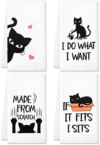 Vansolinne Funny Cat Kitchen Towels Housewarming Gifts Cat Lover Gifts New Home Tea Towels Decorativ | Amazon (US)