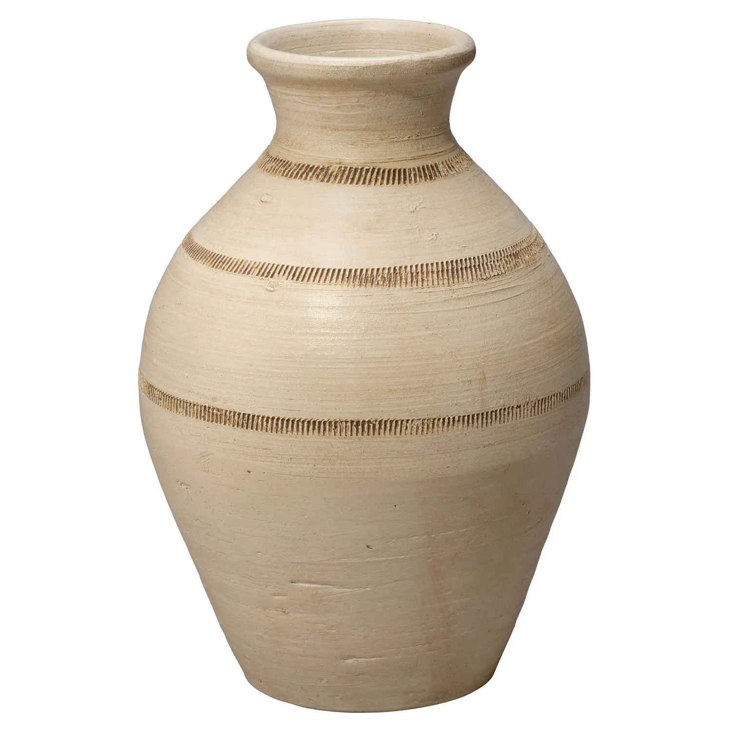 Isadora Coastal Cream Carved Band Ceramic Vase | Kathy Kuo Home