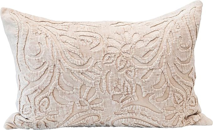 Creative Co-Op Cotton Velvet Lumbar Cutwork, Cream Color Pillow, 1 Count (Pack of 1) | Amazon (US)