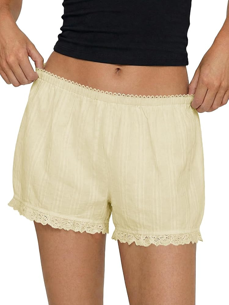 Tankaneo Womens Bloomers Lace Trim Shorts Cotton Casual Low Waisted Bottoms | Amazon (US)