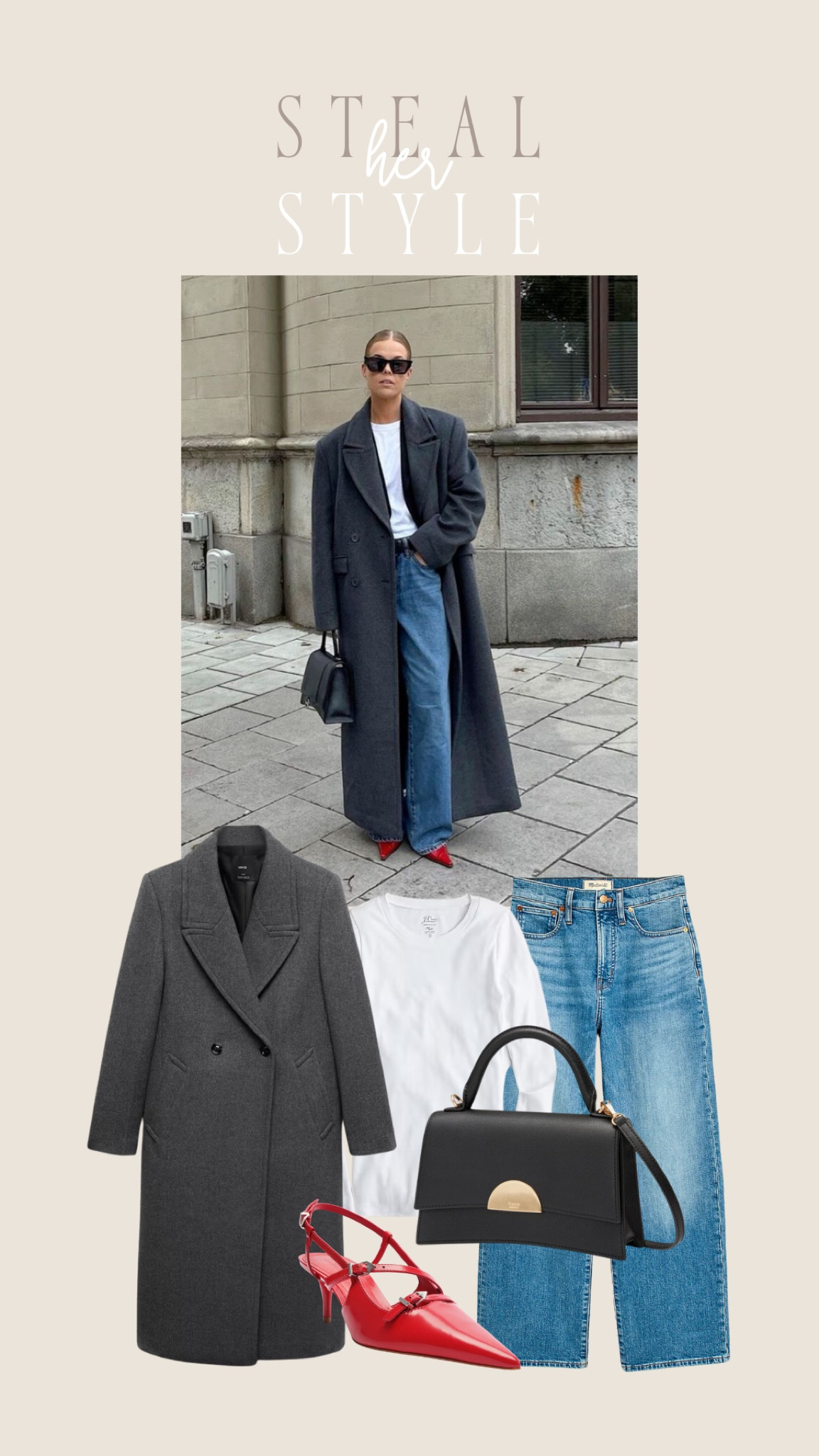 I love this look so much. I’ve been a jeans and tshirt girl for as long as I can remember. Throw in an oversized coat and I’m all in. Also love the little pop of red with the pointed toe shoe.

#LTKshoecrush #LTKover40 #LTKstyletip