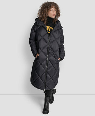 DKNY Women's Diamond Quilted Hooded Puffer Coat - Macy's | Macy's