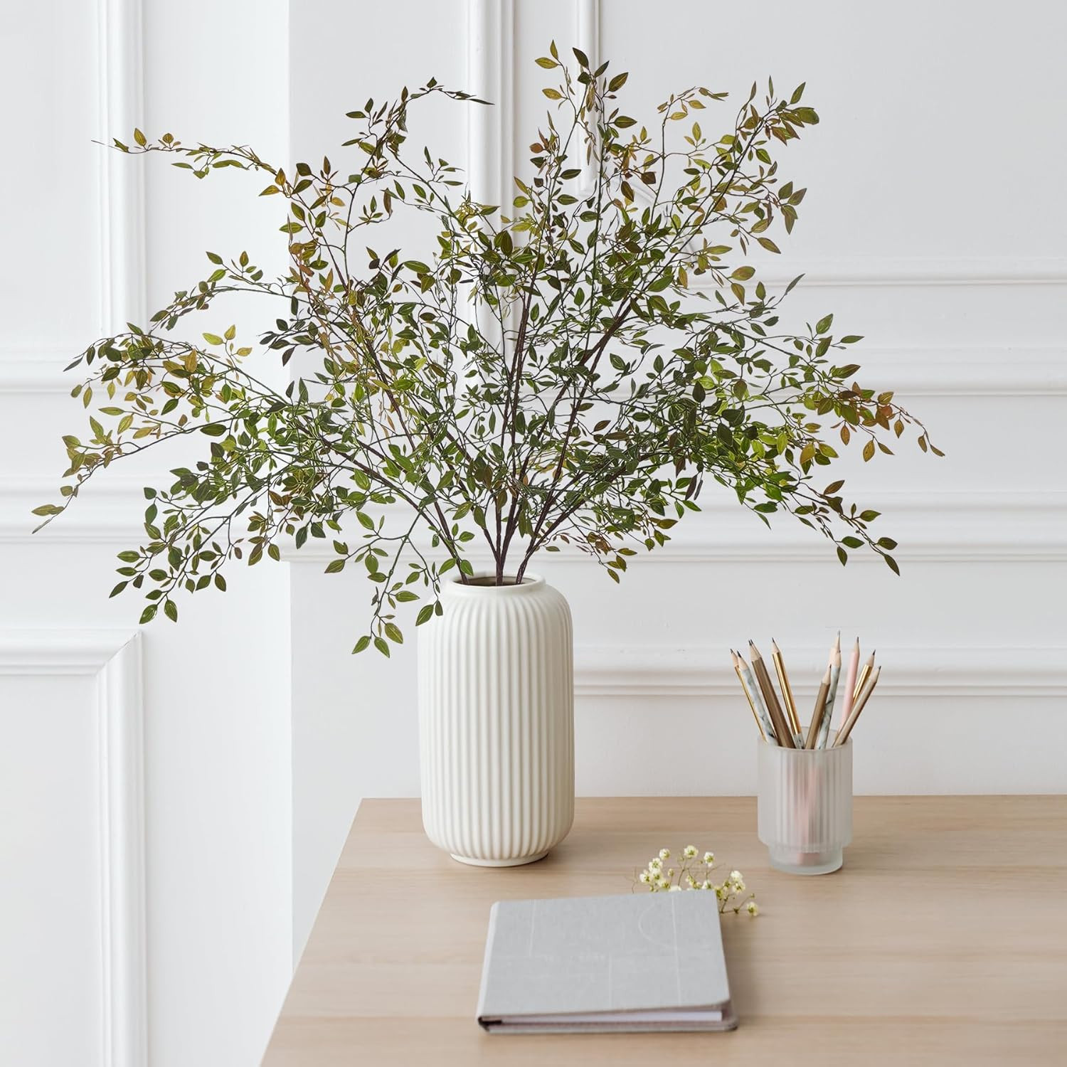 Fake Plants Eucalyptus Stems,Plastics Ficus Stems for Vase Artificial Plants,Greenery Stems for Vase Faux Plants Indoor,43.3" Faux Greenery Indoor Vase Fillers for Home Decor(4pcs Orange) | Amazon (US)
