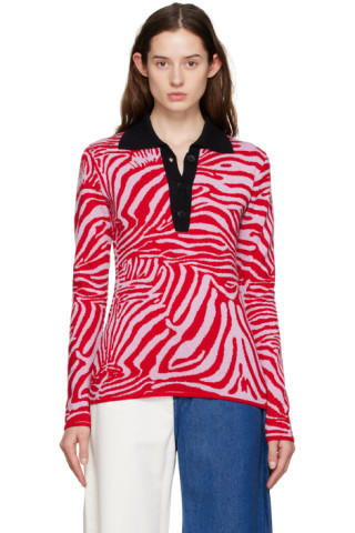 Marques Almeida - Red & Pink Three-Button Polo | SSENSE