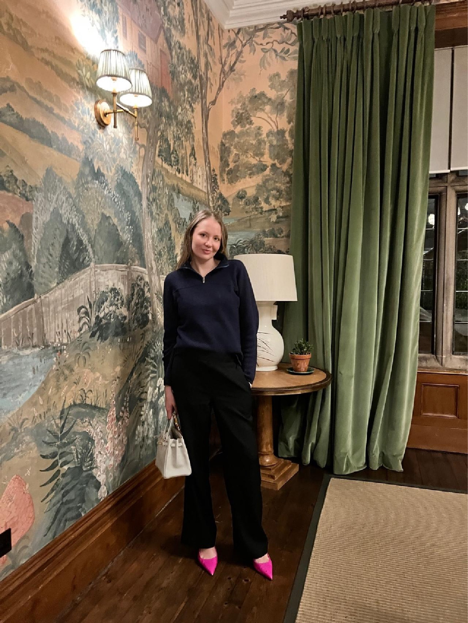 Black zip up pullover, wool trousers, pink point toe kitten heels, leather handbag

#LTKSeasonal #LTKeurope #LTKstyletip