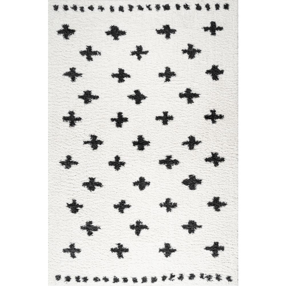 Cristo Berber Geometric Shag White/Black 8 ft. x 10 ft. Area Rug | The Home Depot