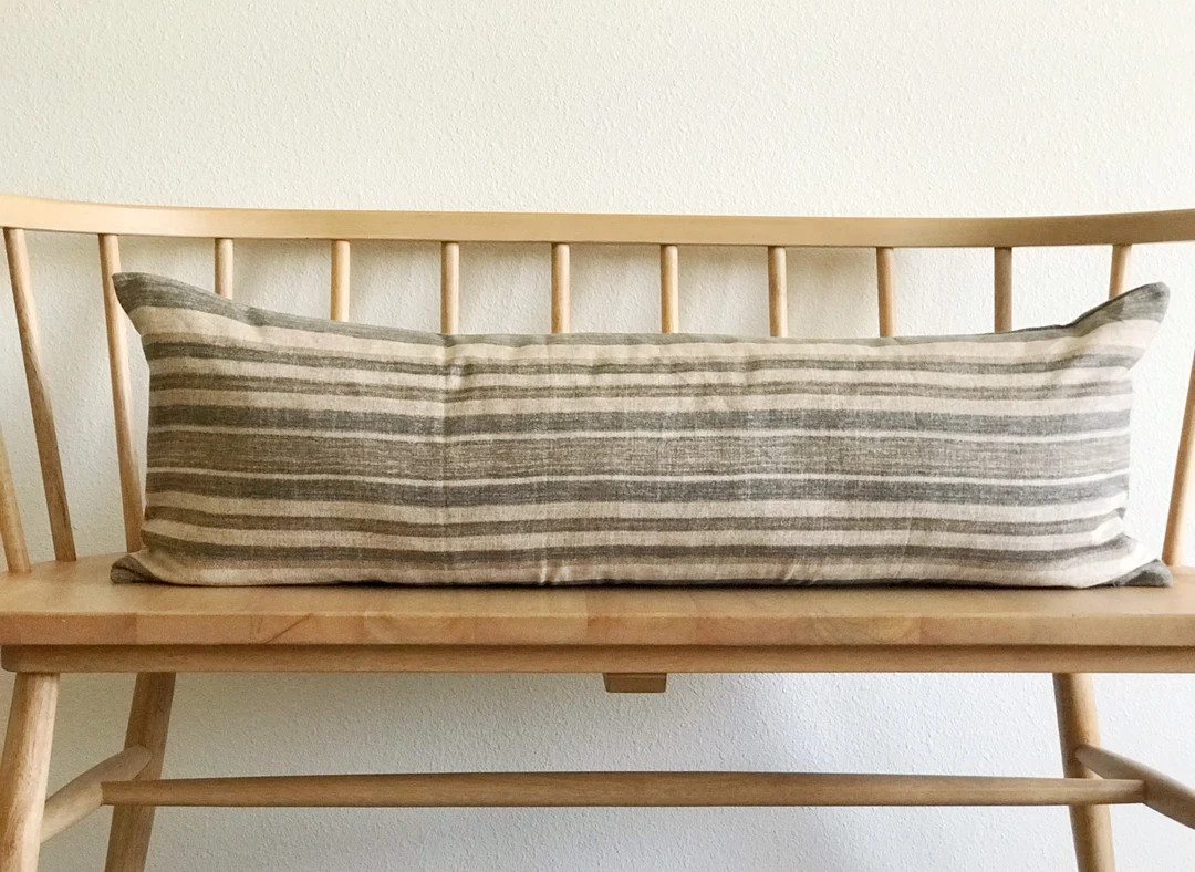 Beige Brown Cream Large Stripe Extra Long Lumbar Pillow Cover Oversized Bed Pillow Modern Farmhou... | Etsy (US)