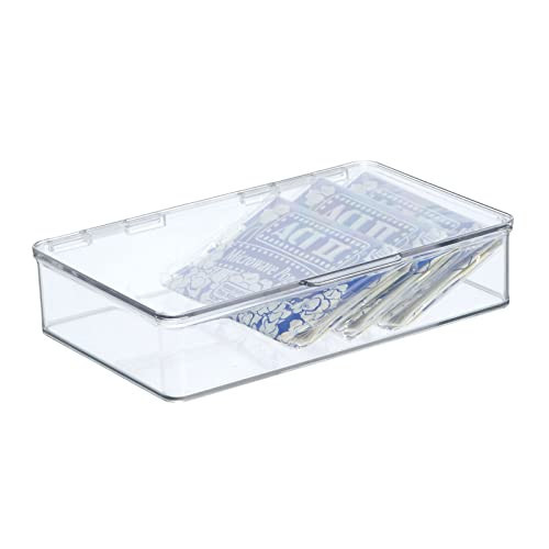 mDesign Plastic Household Stackable Storage Organizer Box Containers with Hinged Lid for Office, Bedroom, Entryway, Hallway, Garage, Playroom or Craft Room - Clear | Amazon (US)