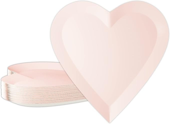 DYLIVeS Pink Heart Shaped Dessert Plates, 9'' Disposable Valentines Paper Plates Decorations Part... | Amazon (US)