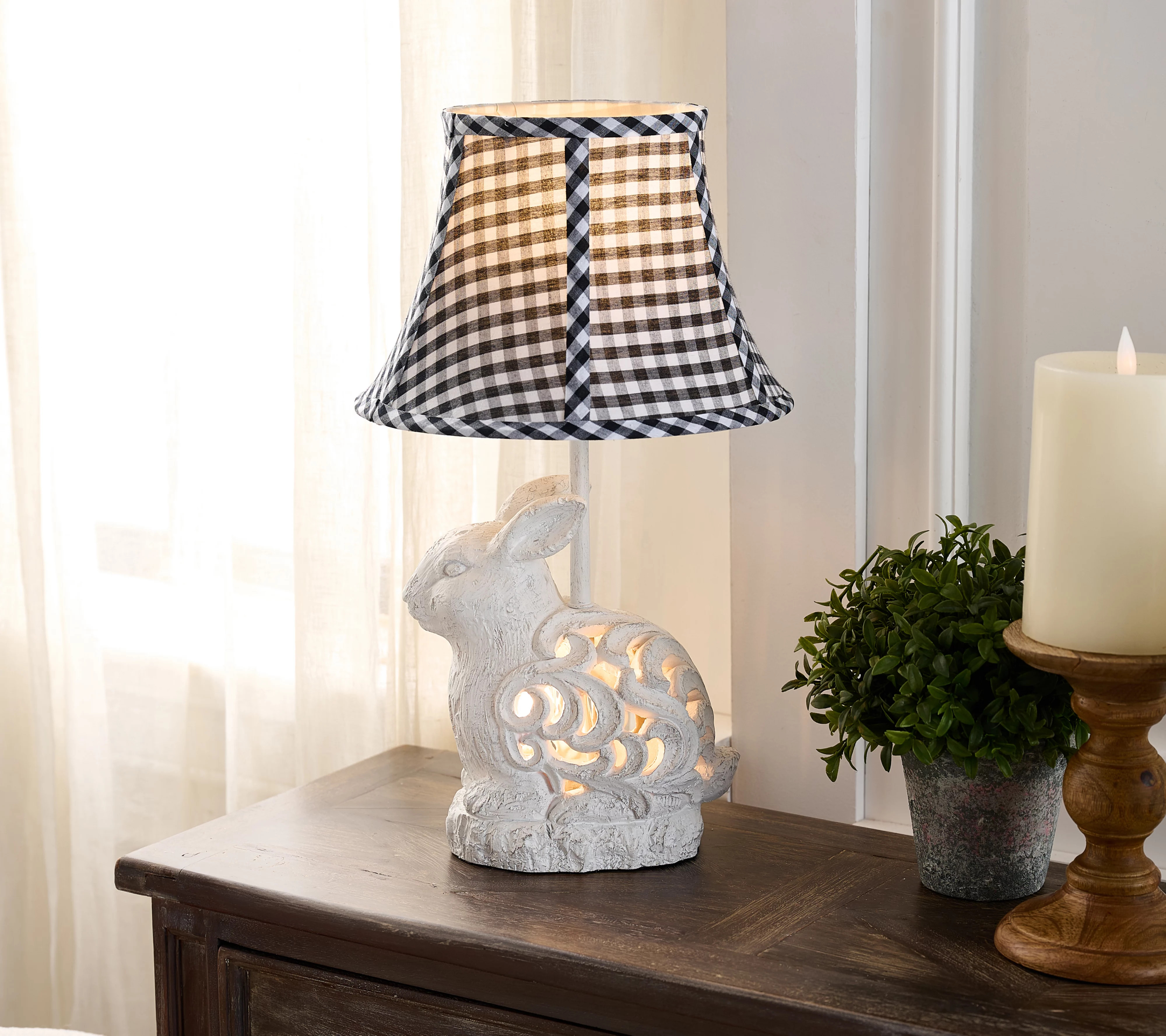 Carved Bunny Lamp with Checked Shade by Valerie | QVC