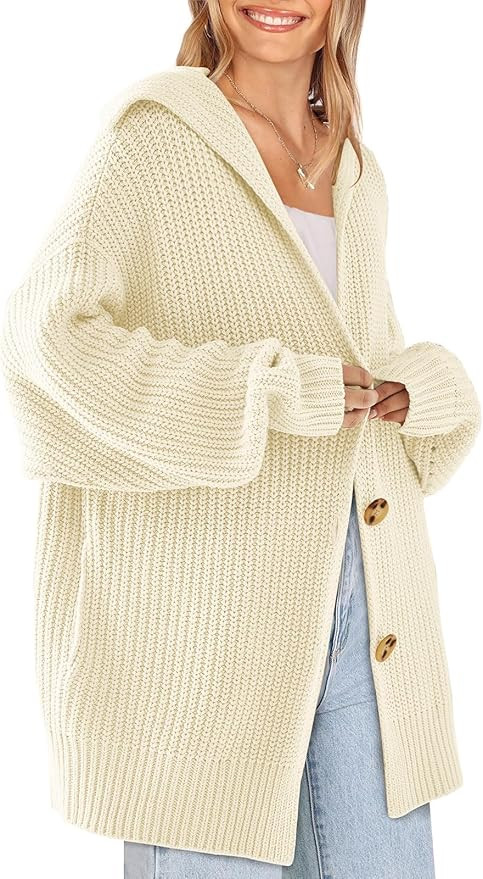 LILLUSORY Womens 2023 Long Sleeve Slouchy Soft Cable Knit Cardigan Open Front Button Chunky Overs... | Amazon (US)