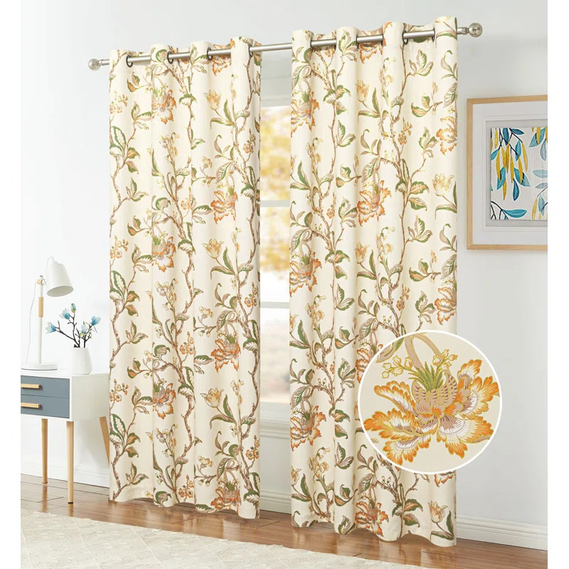 Machutte Floral Grommet Curtain Panel (Set of 2) | Wayfair Professional