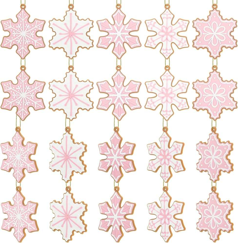 20 Pcs Christmas Gingerbread Snowflake Ornaments Mini Tree Hanging Decorations Silicone Pink Chri... | Amazon (US)