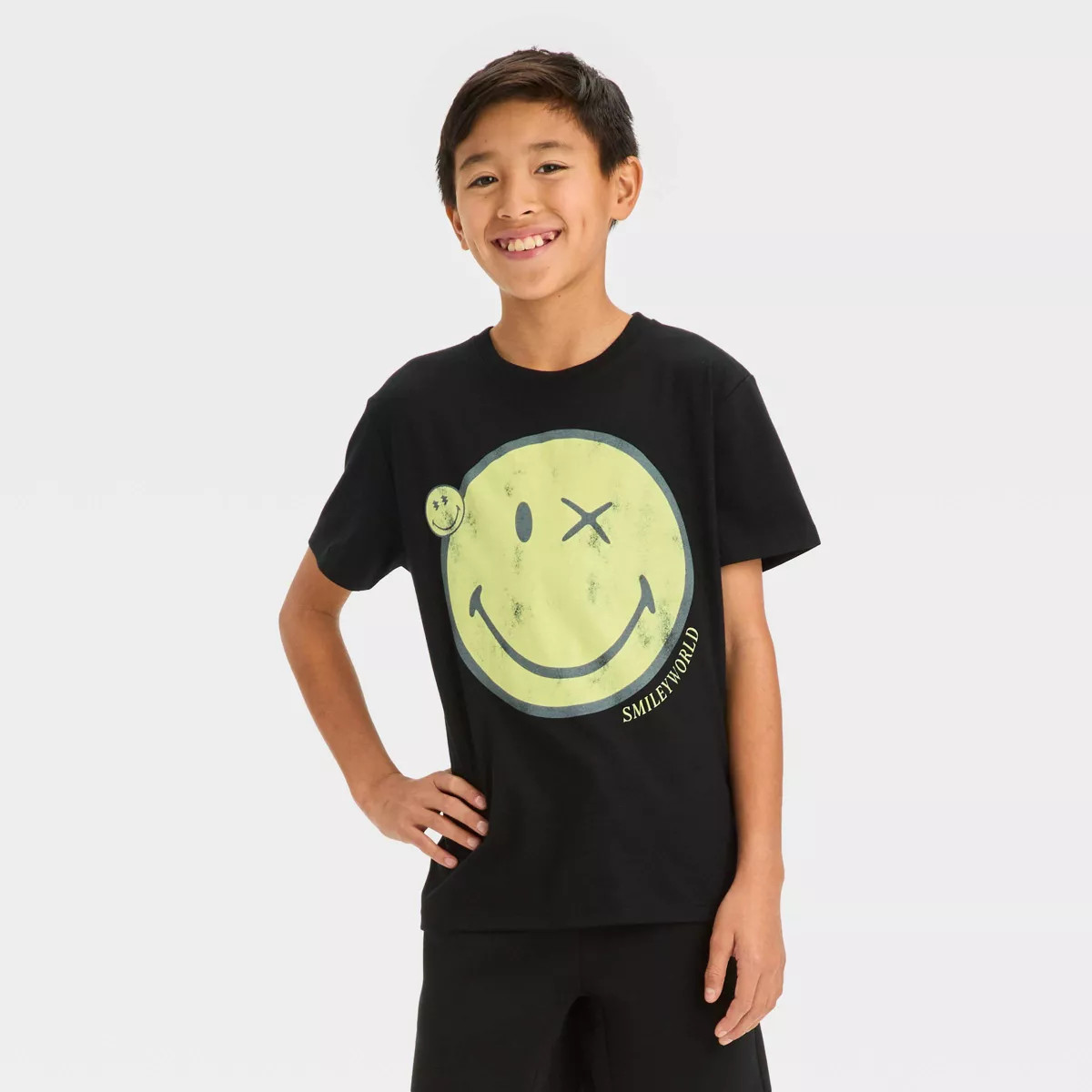 Boys' Short Sleeve Oversized Graphic T-Shirt with Smiley Face - art class™ Black | Target