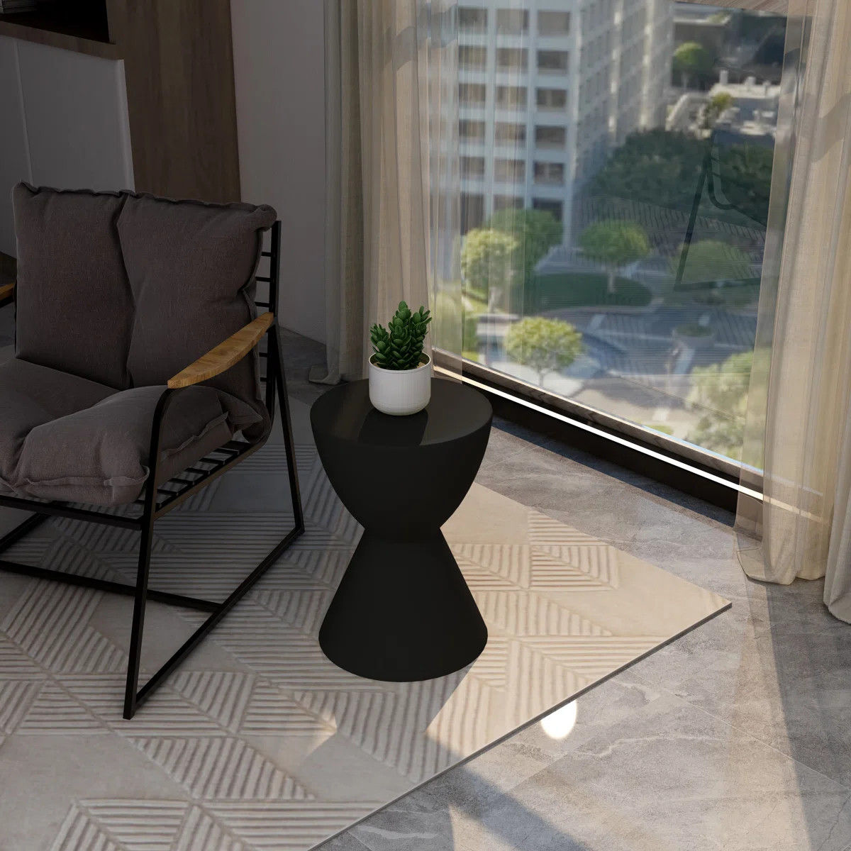 Sherburn 14" Wide Fiberstone Hourglass Side Table with Round Top \u2013 Indoor Outdoor Accent Tab... | Wayfair North America
