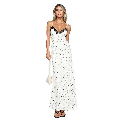 Women Sexy Lace V Neck Polka Dot Bodycon Summer A-Line Beach Cocktail Party Dresses | Amazon (US)