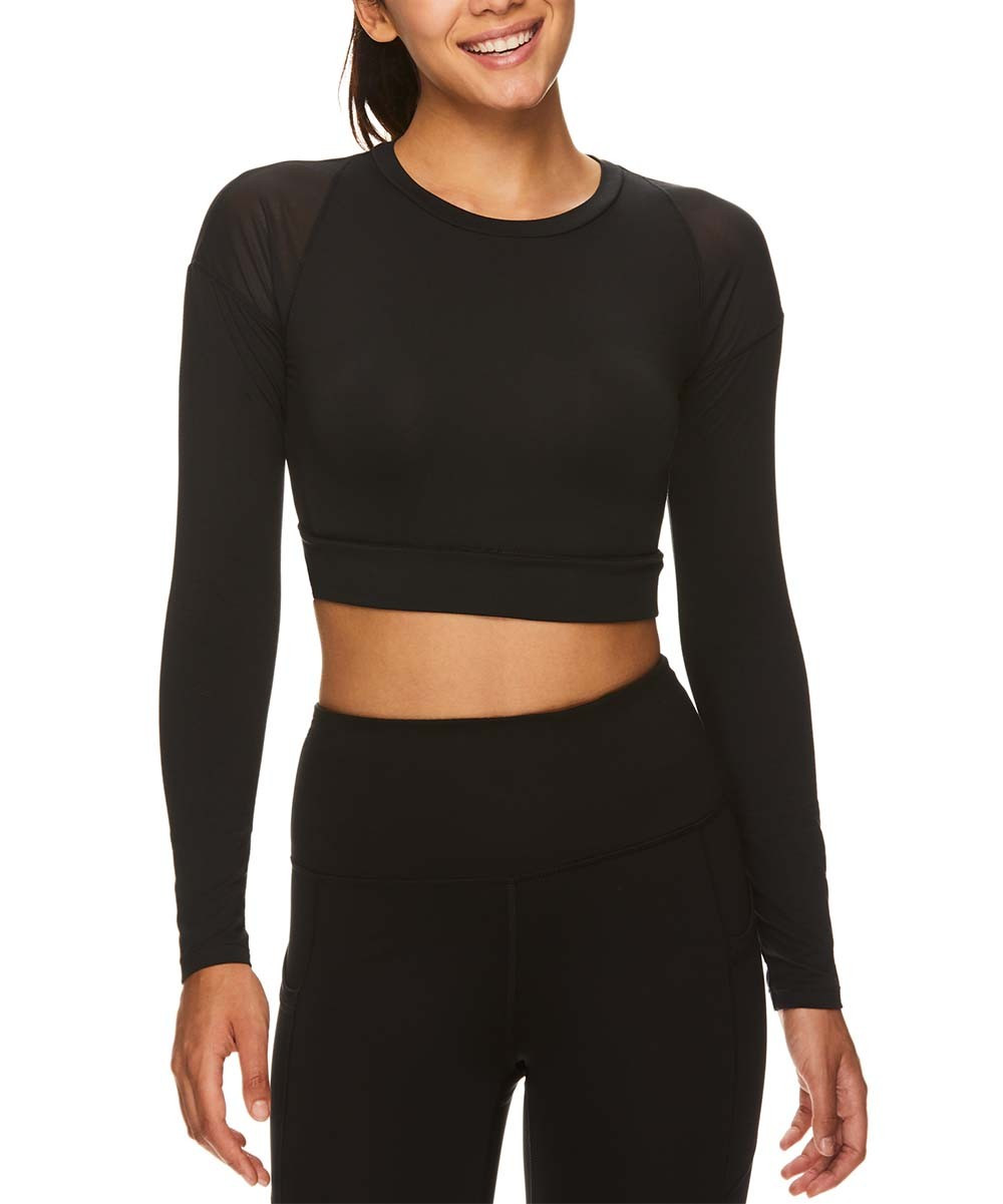 Gaiam X Jessica Biel Women's Tube & Crop Tops BLACK - Black Soho Long-Sleeve Crop Top - Women | Zulily